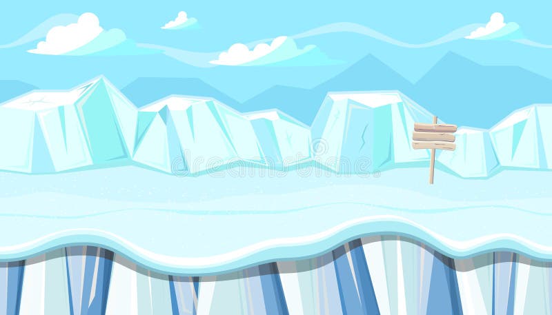 Seamless winter landscape with icebergs for Christmas game design