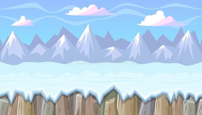 Seamless winter landscape with rocky mountains for Christmas game design