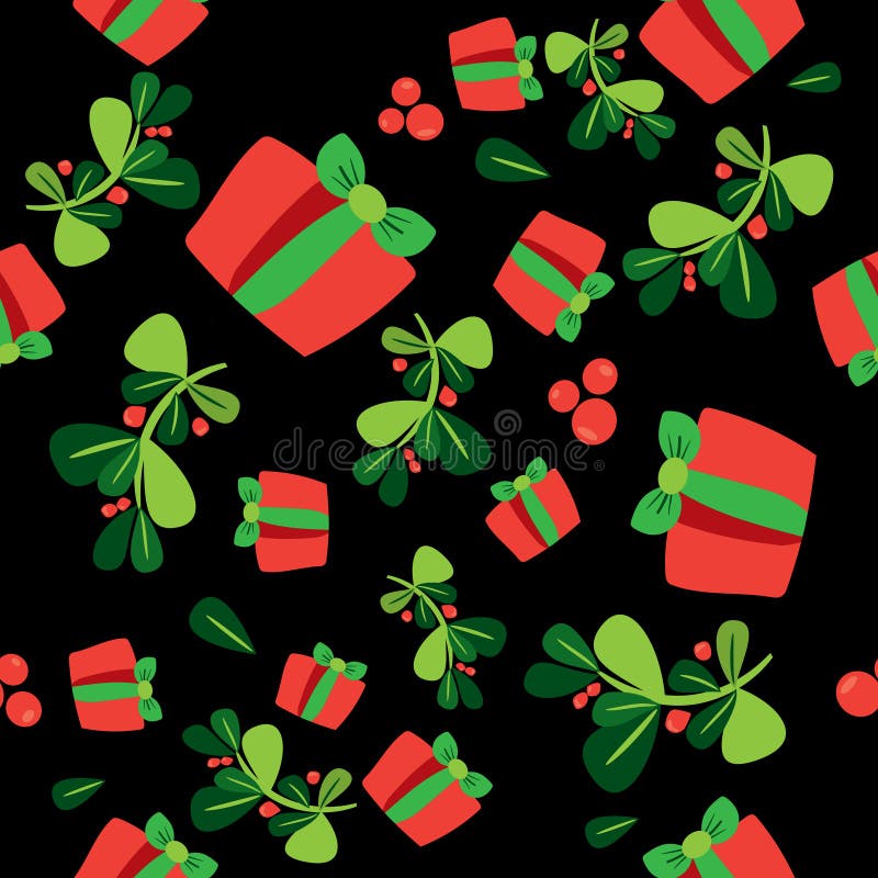 Seamless winter pattern with a red gift boxes and holli berries royalty free illustration Seamless winter pattern with a red gift boxes and holli berries royalty free illustration