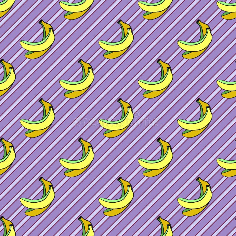 Seamless Yellow Pattern With Green Bananas On The Background Of