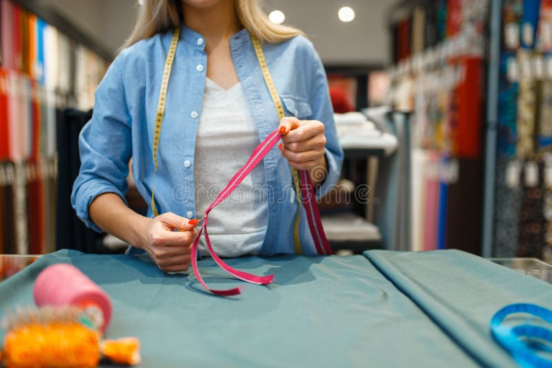 Seamstress with Measuring Tape, Textile Workshop Stock Image - Image of  needle, material: 170383159