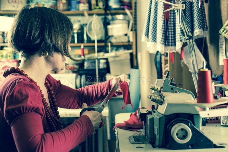 Seamstress Working on Old Sewing Machine Stock Image - Image of fashion ...