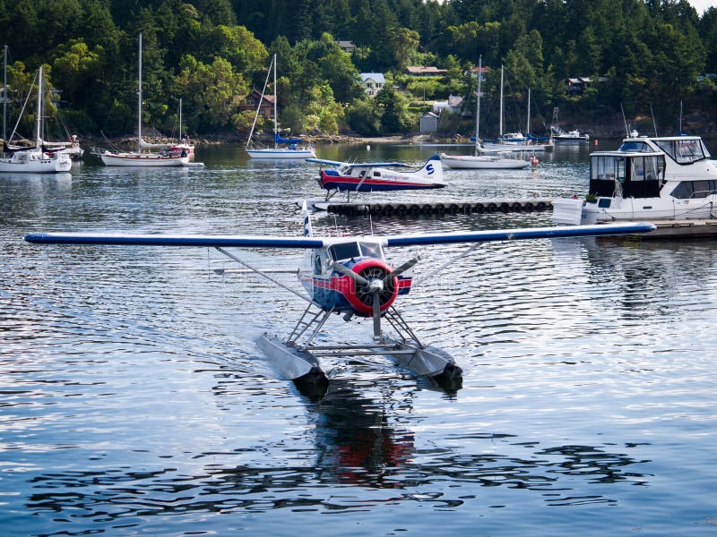 Seaplane or float plane docking in Ganges harbour, Salt Spring Island