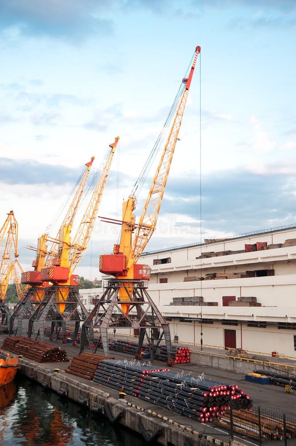 Seaport and tower cranes