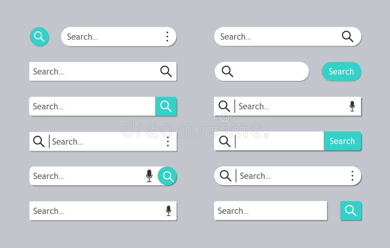 Search bar. Web box with buttons for search in internet. Website icon. Navigation field with interface, menu for computer, browse stock illustration