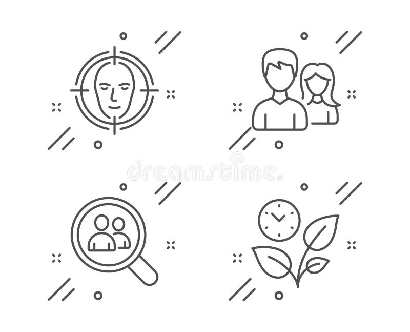 Search employees, Teamwork and Face detect icons set. Leaves sign. Vector stock illustration