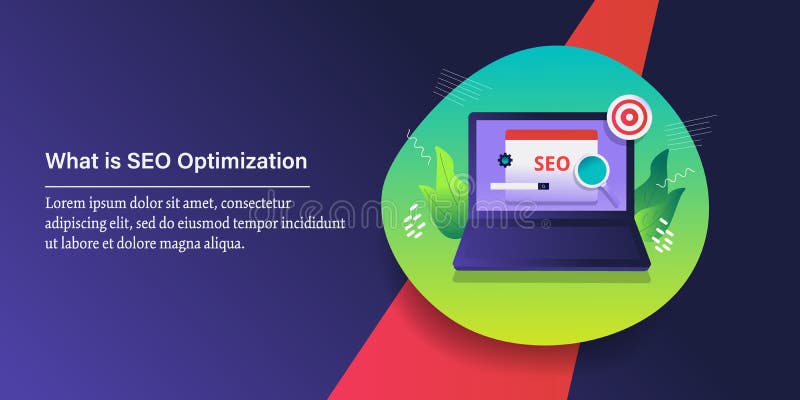 What is seo optimization, simple website seo marketing, successful online business campaign with seo strategy. Web banner template royalty free illustration