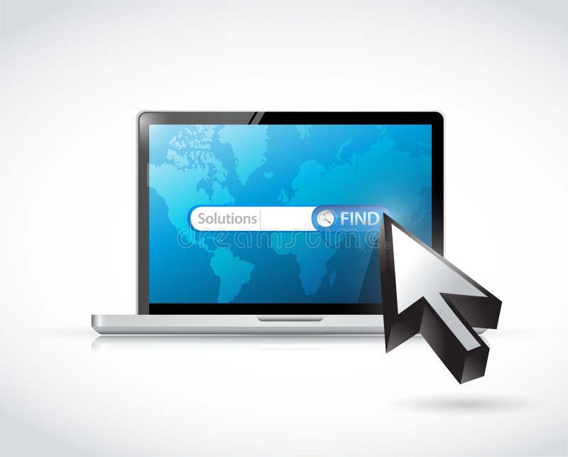 Search for solutions on a laptop computer. vector illustration