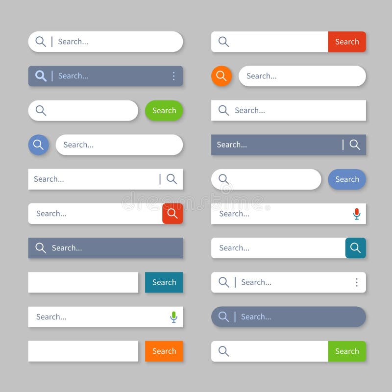 Search ui. Internet searching bars with buttons, web browser interface boxes for site menu. Isolated vector template vector illustration