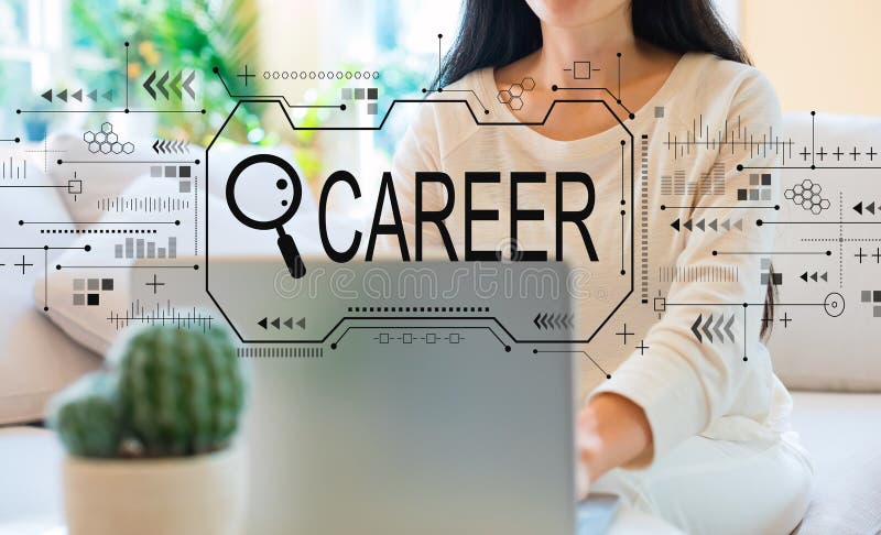 Searching career theme with woman using her laptop stock photos Searching career theme with woman using her laptop stock photos