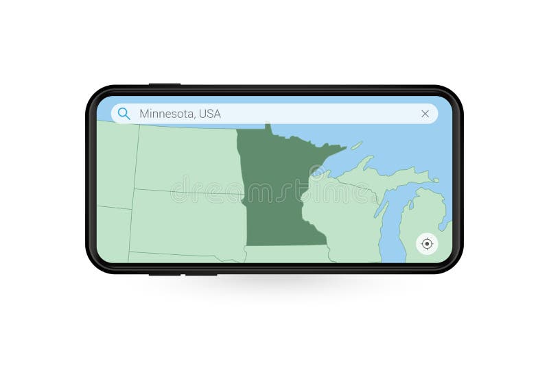 Searching Map of Minnesota in Smartphone Map Application. Map of Minnesota in Cell Phone Stock
