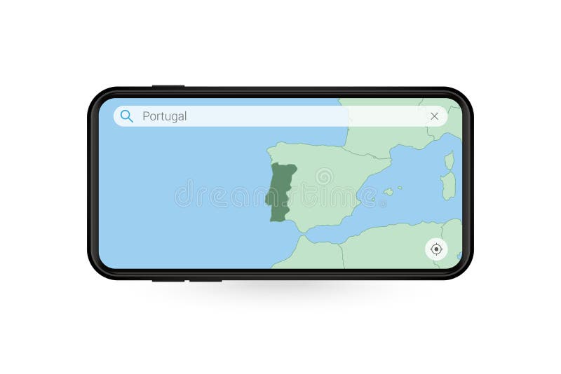 Searching Map of Portugal in Smartphone Map Application. Map of Portugal in Cell Phone Stock