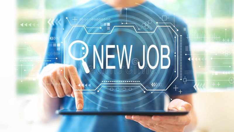 Searching new job theme with man using a tablet stock illustration