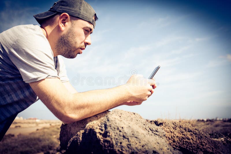 Searching signal on mobile. stock photo Searching signal on mobile. stock photo