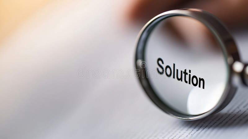 Searching for solutions: using a magnifying glass to find answers in business challenges royalty free stock images