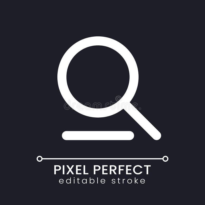 Searching tool pixel perfect white linear ui icon for dark theme royalty free illustration