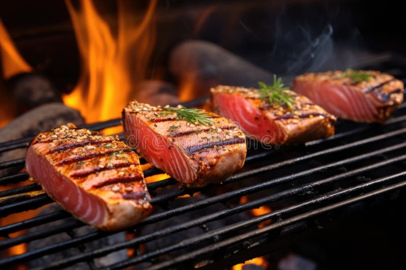Seared Tuna Steaks on a Grill Stock Image Image of food, tuna 293994847
