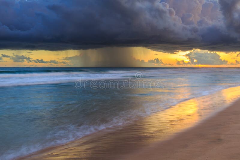 Seascape with Dark Rain Clouds at Sunset Stock Image - Image of natural