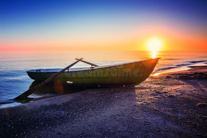 Seascape with fishing boat