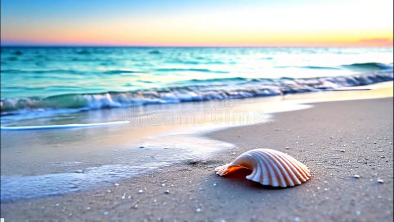Seashell on the Beach at Sunset: A Serene Coastal Scene royalty free illustration