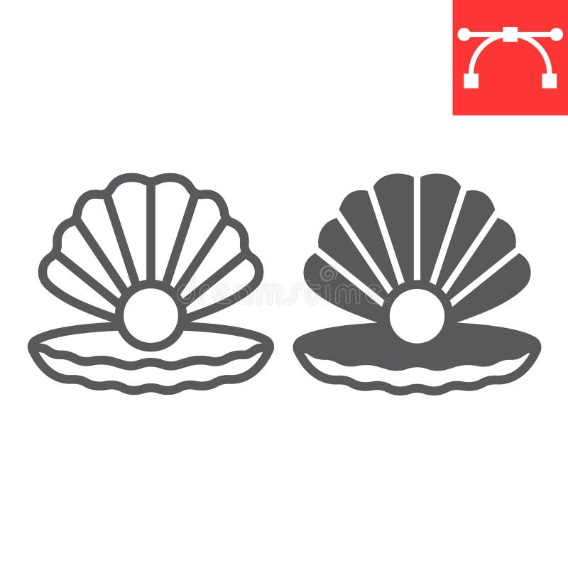 Seashell with pearl line and glyph icon, shell and ocean animals, open seashell vector icon, vector graphics, editable vector illustration