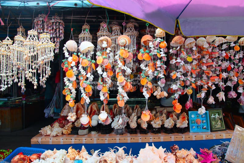 Seashell Souvenir Handmade in a Showcase Stock Image Image of