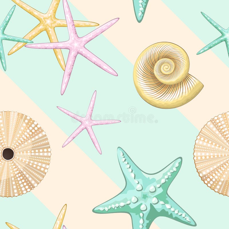 Seashells Retro Pastel Vector Seamless Pattern Textile Design