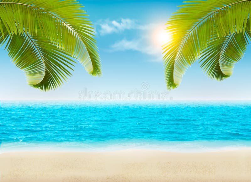 Seaside with palms and a beach.