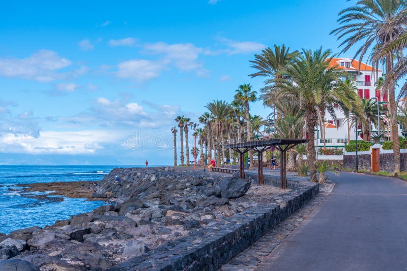 Seaside Promenade at Los Cristianos, Tenerife, Canary Islands, Spain ...