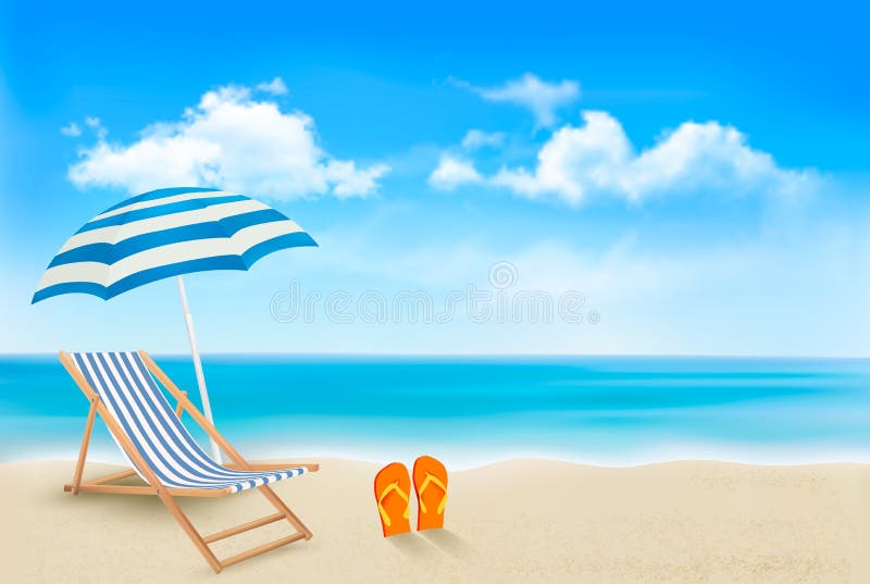 Seaside view with an umbrella, beach chair