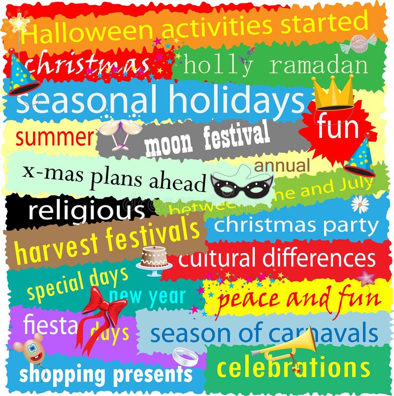 Seasonal Holiday Word Cloud Stock Illustration Illustration of fiesta, title 16878545