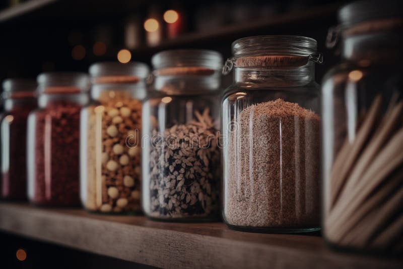 A large collection of multi colored spice jars on wooden shelf generated by  AI 25493552 Stock Photo at Vecteezy