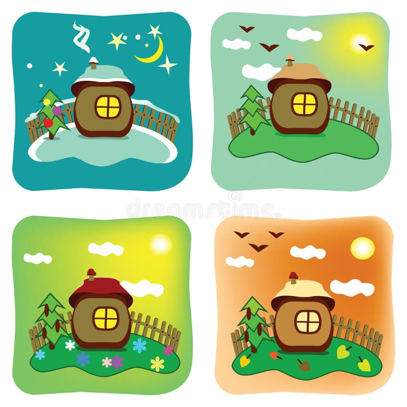 Seasons in cartoon style stock vector. Illustration of grass - 43904435