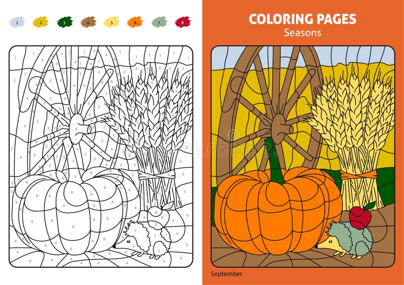 Seasons coloring page for kids, september month