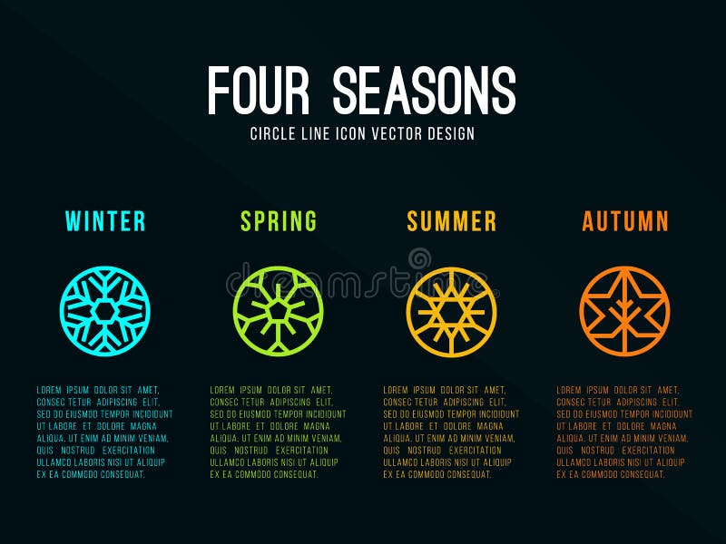 4 seasons icon sign in circle border line with Snow Winter , Flower Spring , Sun Summer and maple leaf Autumn vector design