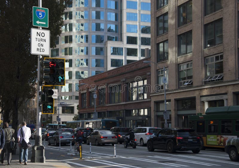 Seattle Bike Lane Program during Traffic Editorial Stock Image Image