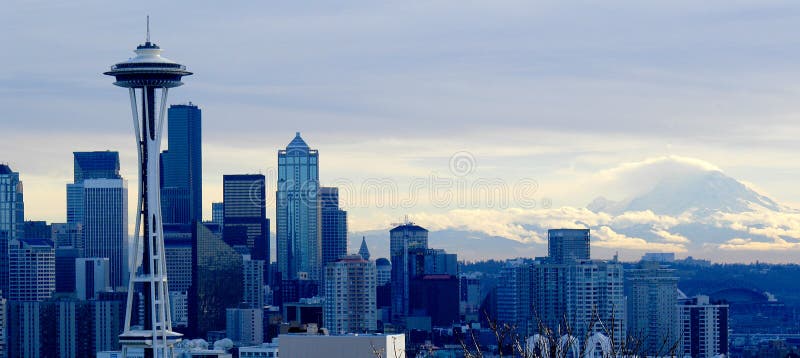 Seattle cityscape efter en vinters storm arkivfoto Seattle cityscape efter en vinters storm arkivfoto
