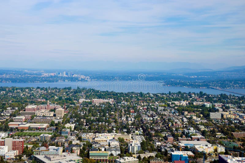 Seattle, USA, August 31, 2018: Seattle cityscape panoramic aerial view stock image Seattle, USA, August 31, 2018: Seattle cityscape panoramic aerial view stock image