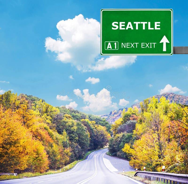 SEATTLE-Verkehrsschild gegen klaren blauen Himmel stockbild SEATTLE-Verkehrsschild gegen klaren blauen Himmel stockbild