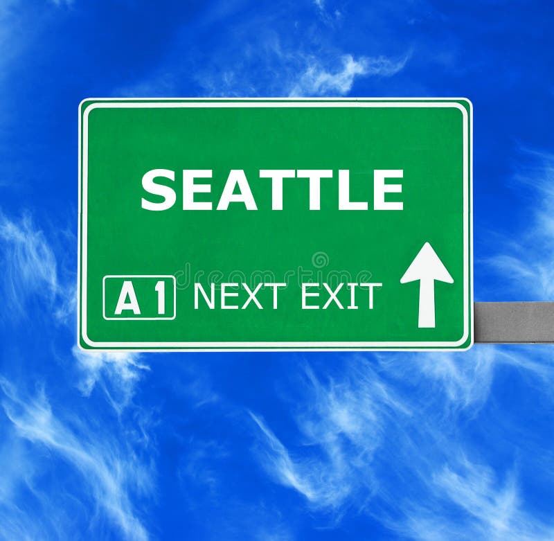 SEATTLE-Verkehrsschild gegen klaren blauen Himmel stockfoto SEATTLE-Verkehrsschild gegen klaren blauen Himmel stockfoto