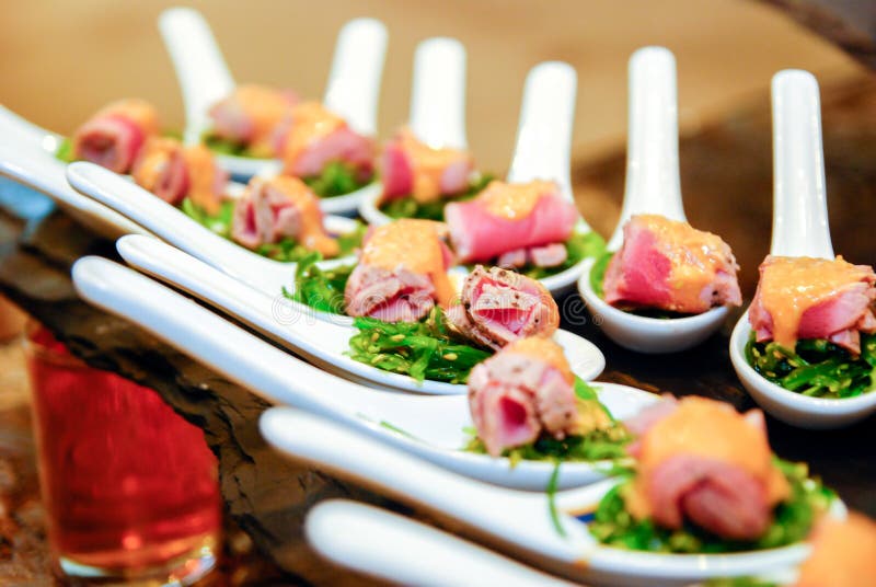 Seaweed salad with meat stock photography