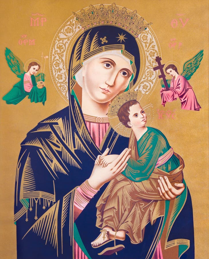 SEBECHLEBY, SLOVAKIA - Typical catholic image of Madonna with the child Jesus, by unknown painter. SEBECHLEBY, SLOVAKIA - Typical catholic image of Madonna with the child Jesus, by unknown painter.