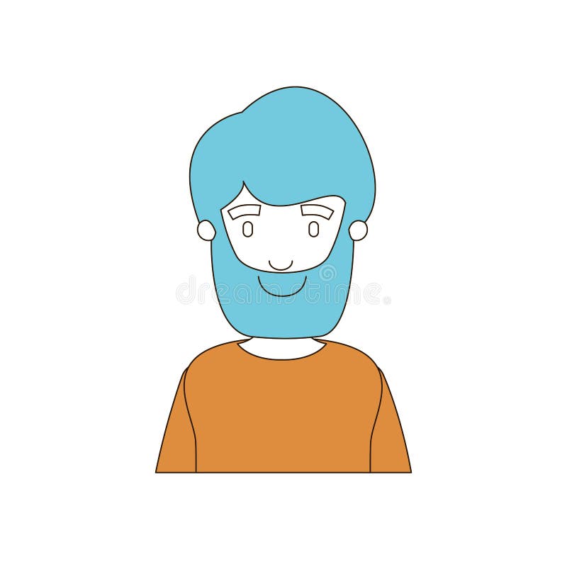 Secciones del color de la caricatura y pelo azul del medio hombre del cuerpo barbudo con la camiseta stock de ilustración Secciones del color de la caricatura y pelo azul del medio hombre del cuerpo barbudo con la camiseta stock de ilustración