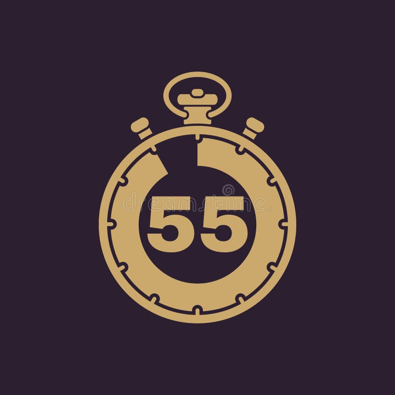 The 55 seconds, minutes stopwatch icon. Clock and watch, timer, countdown, stopwatch symbol. UI. Web. Logo. Sign. Flat royalty free illustration