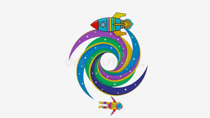 10 seconds seamless looping loading animation of rocket and astronaut orbit spiral space stock illustration