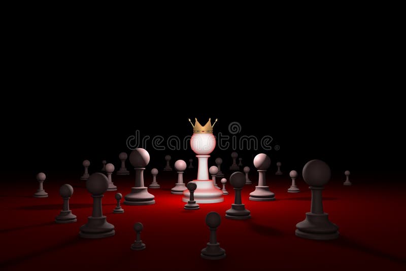 Secret society. Sect. Leader (chess metaphor). 3D render illustration. Free space for text.