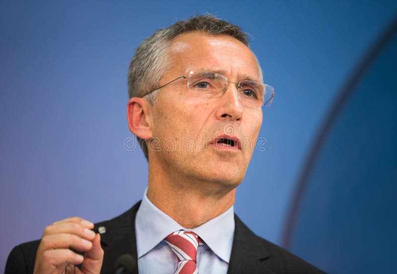 LVIV, UKRAINE - Sep 21, 2015: NATO Secretary General Jens Stoltenberg during a joint briefing with President of Ukraine Petro Poroshenko on the opening of NATO-Ukraine exercise on emergency situations. LVIV, UKRAINE - Sep 21, 2015: NATO Secretary General Jens Stoltenberg during a joint briefing with President of Ukraine Petro Poroshenko on the opening of NATO-Ukraine exercise on emergency situations