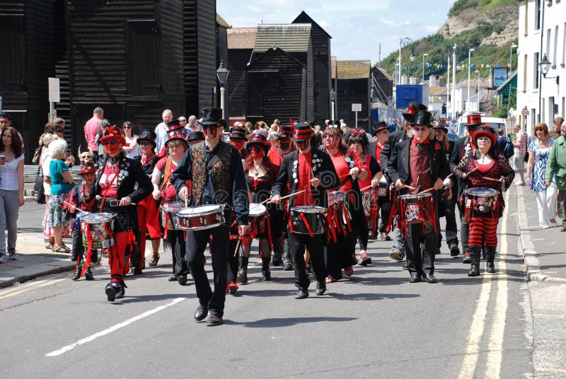 Percussion Section of a Marching Band, Cymbals and Drums in a Parade in
