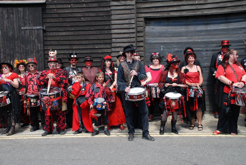 Percussion Section of a Marching Band, Drums and Cymbals in a Parade in