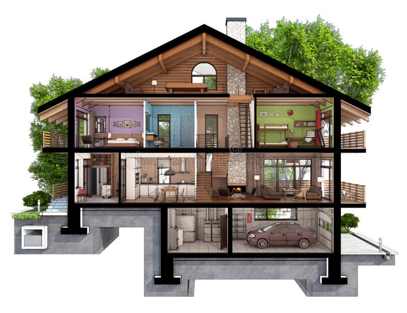 section 3d d'une maison de campagne illustration stock section 3d d'une maison de campagne illustration stock